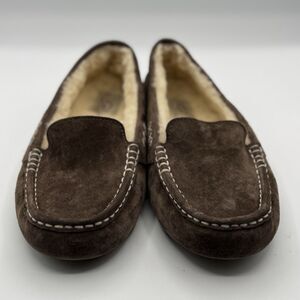UGG Ansley Women’s Brown Suede Moccasin Slippers Sheepskin Wool Lined Size 8